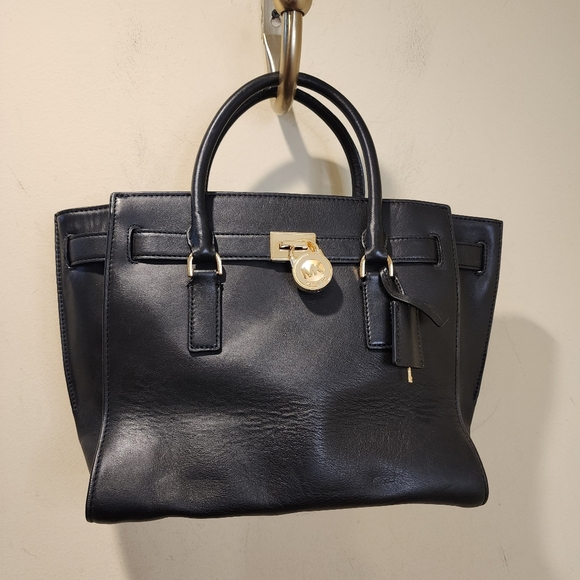 Michael Kors Hamilton Black Leather Satchel Bag  with Gold Hardware - Picture 7 of 15